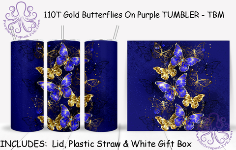 110T Gold Butterflies On Purple TUMBLER - TBM