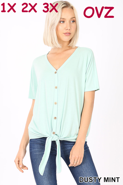 11159 1/4S Tie Front Button TOP in DUSTY MINT JV-C1A
