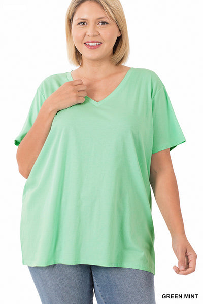 11170 1/4S V Neck Boyfriend Tee in GREEN MINT