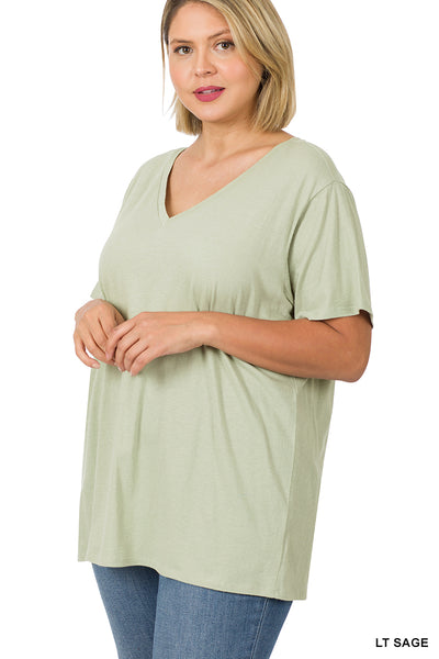 11176 1/4S V Neck Boyfriend Tee in LT SAGE