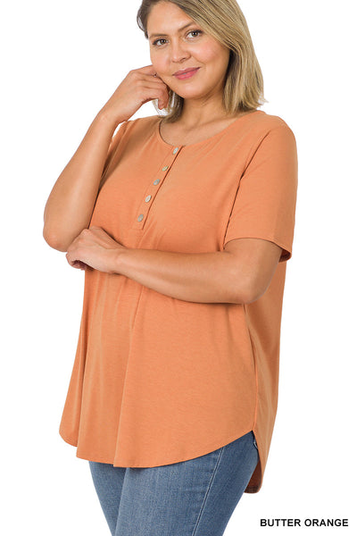 11212 1/4S Henley Shell Button TOP in BUTTER ORANGE JV-A2C