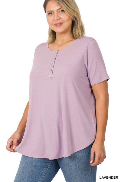 11213 1/4S Henley Shell Button TOP in DUSTY LAVENDER JV-B18C