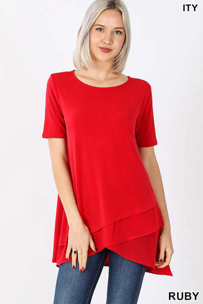 11237 1/4S Overlap Chiffon TOP in RUBY JV-N18T