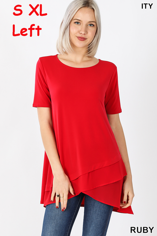 11237 1/4S Overlap Chiffon TOP in RUBY JV-N18T