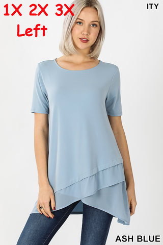 11238 1/4S Overlap Chiffon TOP in ASH BLUE JV-N82A