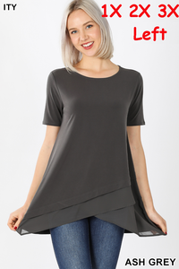 11239 1/4S Overlap Chiffon TOP in ASH GREY JV-BB5B