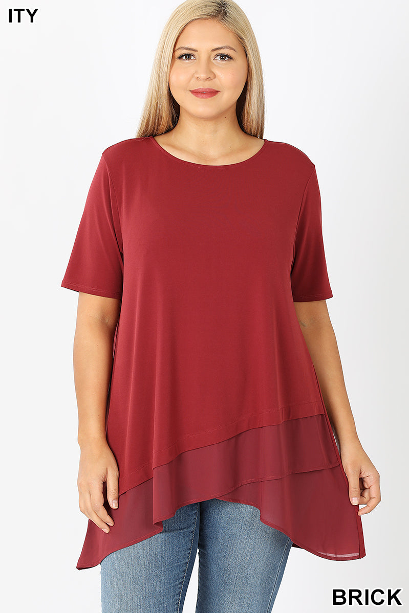 11240 1/4S Overlap Chiffon TOP in BRICK JV-N137B