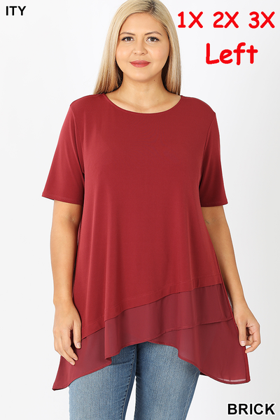 11240 1/4S Overlap Chiffon TOP in BRICK JV-N137B