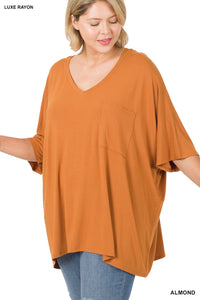 11248 1/4S OVZ Lux V Neck Pocket Top in ALMOND JV-F48C