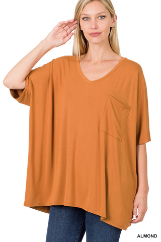 11248 1/4S OVZ Lux V Neck Pocket Top in ALMOND JV-F48C