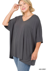 11249 1/4S OVZ Lux V Neck Pocket Top in ASH GREY JV-F42T