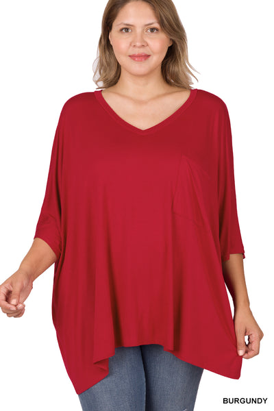 11250 1/4S OVZ Lux V Neck Pocket Top in BURGUNDY JV-F33C