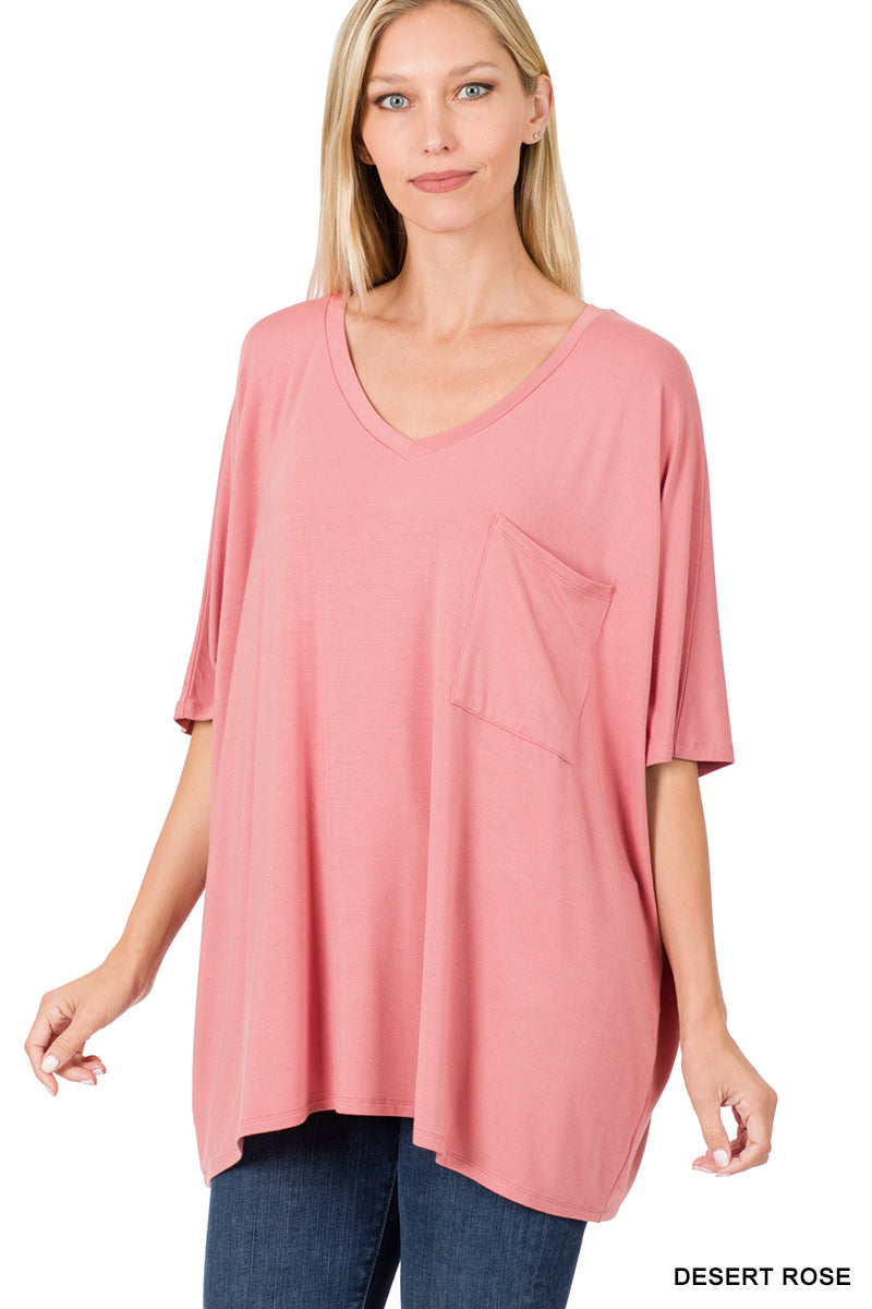 11253 1/4S OVZ Lux V Neck Pocket Top in DESERT ROSE JV-G13C