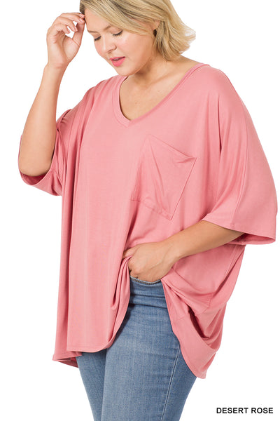 11253 1/4S OVZ Lux V Neck Pocket Top in DESERT ROSE JV-G13C
