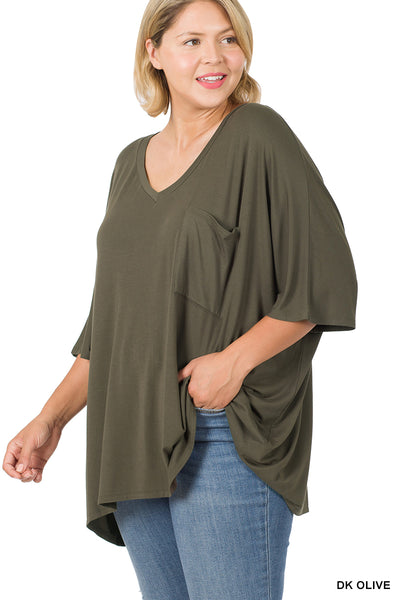 11255 1/4S OVZ Lux V Neck Pocket Top in DK OLIVE JV-G8B