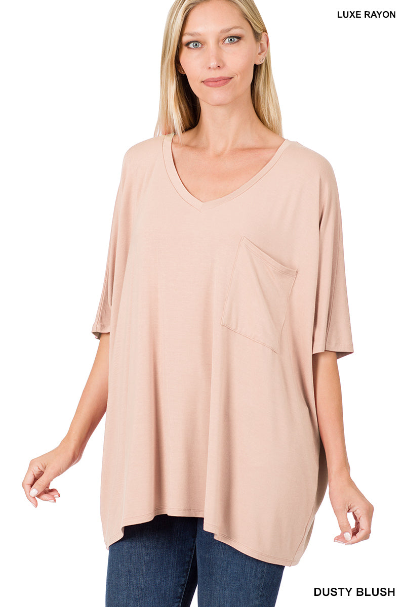 11256 1/4S OVZ Lux V Neck Pocket Top in DUSTY BLUSH JV-F43B