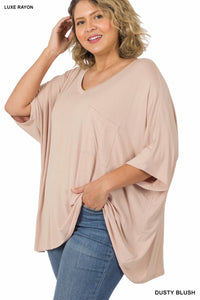 11256 1/4S OVZ Lux V Neck Pocket Top in DUSTY BLUSH JV-F43B