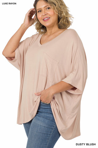 11256 1/4S OVZ Lux V Neck Pocket Top in DUSTY BLUSH JV-F43B