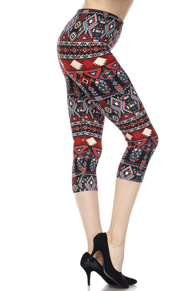 122 Red Aztec Tribal LEGGINGS JV-A46B CAPRI ONLY LEFT