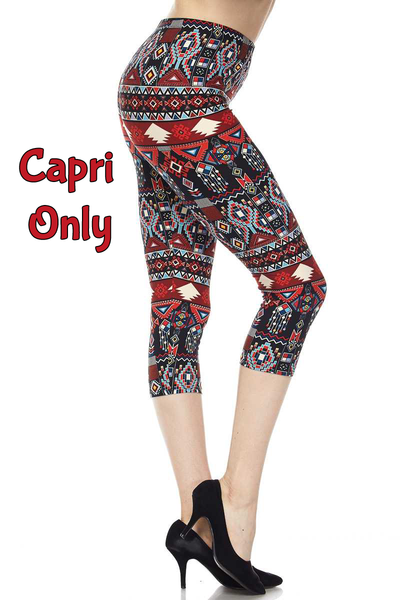 122 Red Aztec Tribal LEGGINGS JV-A46B CAPRI ONLY LEFT