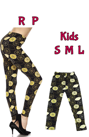 128 Lemons On Black LEGGINGS or Kids JV1-Q77B $10