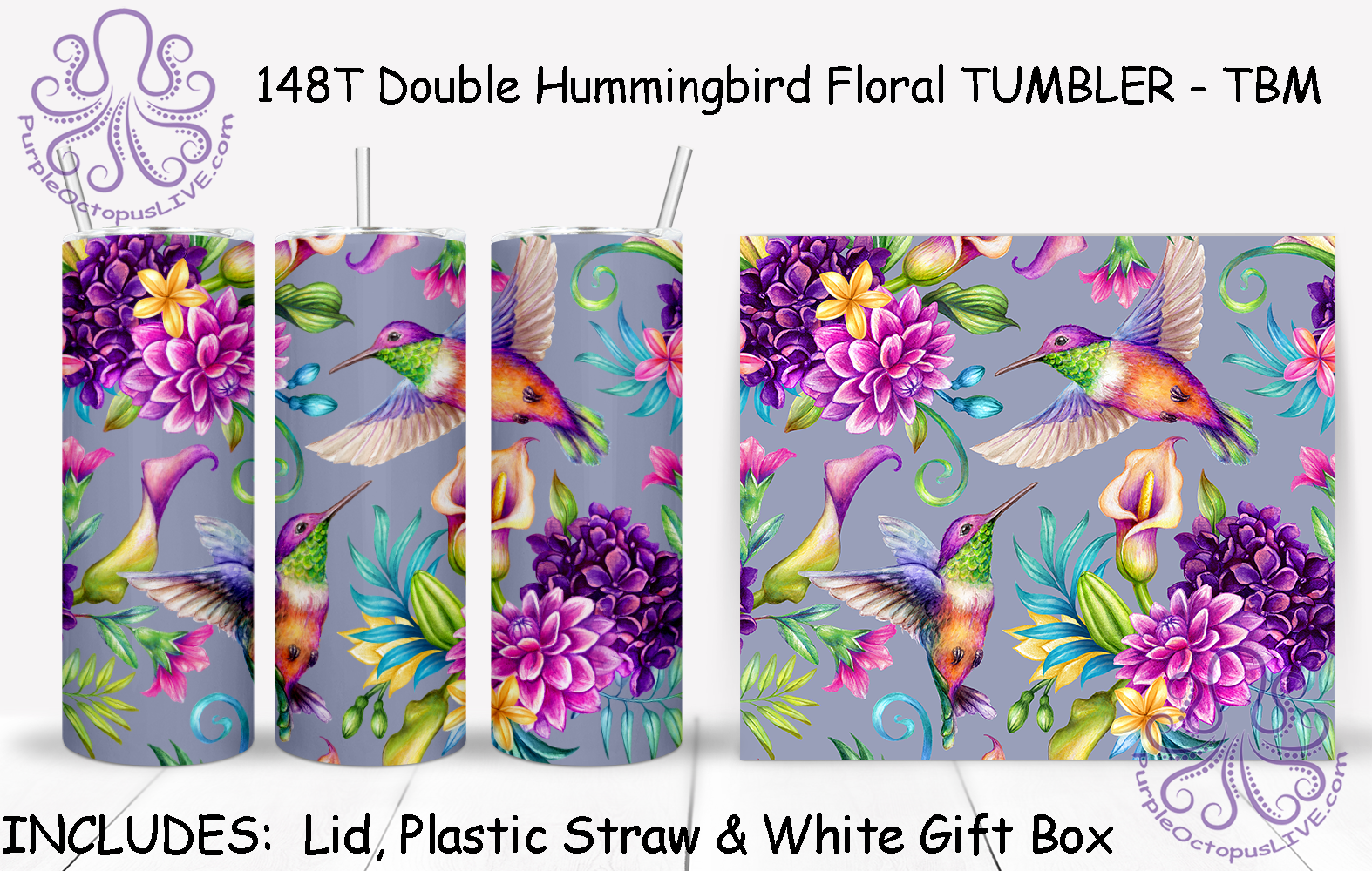 148T Double Hummingbird Floral TUMBLER - TBM