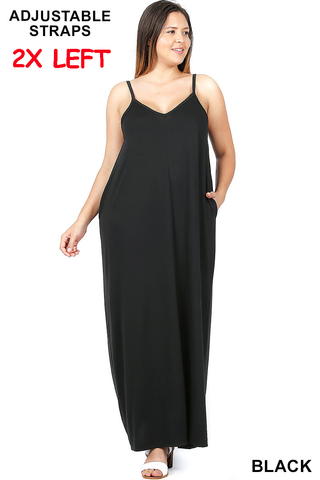 1525 0/0S VNeck ADJ Maxi DRESS w PKTS in BLACK JV-T33T2
