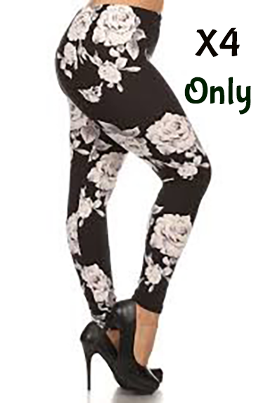 155 Large Floral on Black LEGGINGS