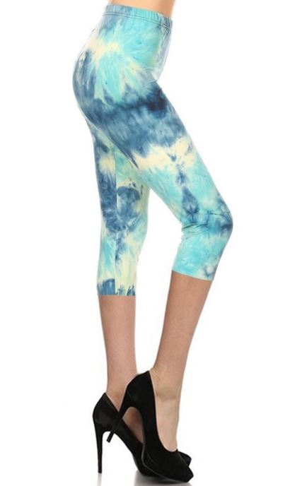 163 Blue and Turquoise Tie Dye LEGGINGS JV-T48T CAPRI ONLY LEFT