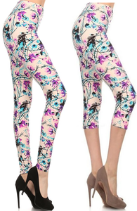 2080 Floral on Sand LEGGINGS or CAPRI