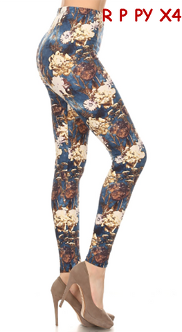 2123 Dried Floral on Blue LEGGINGS JV-D6