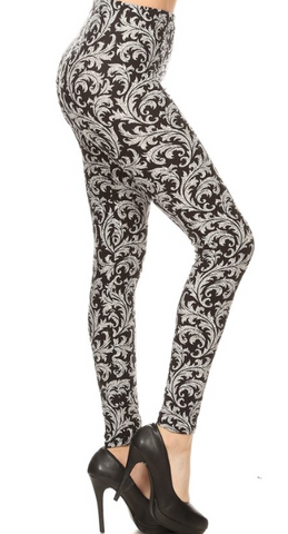 2129 Leaf Scroll Floral LEGGINGS JV-A24B