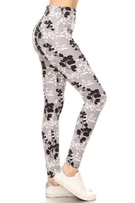 2138 Monochrome Floral LEGGINGS JV-D29B
