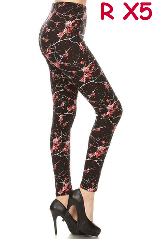 2140 Cherry Blossoms on Black LEGGINGS JV-D18B