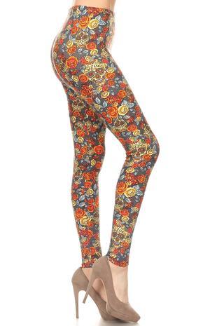 2142 Rusted Floral Skull LEGGINGS JV-C11B