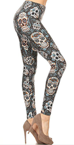 2205 Teal Blue Skulls LEGGINGS JV-B49C