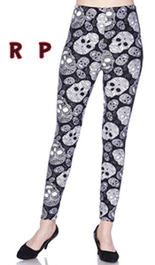 2236 White Skulls On Black LEGGINGS JV-F24B