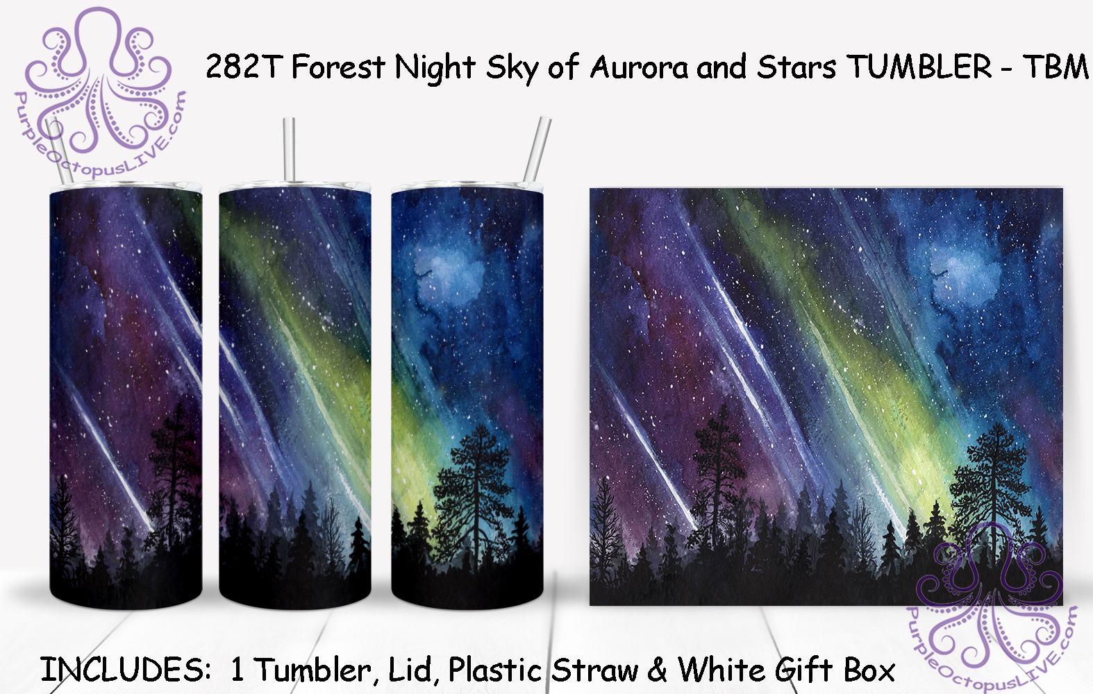 282T Forest Night Sky of Aurora and Stars TUMBLER - TBM