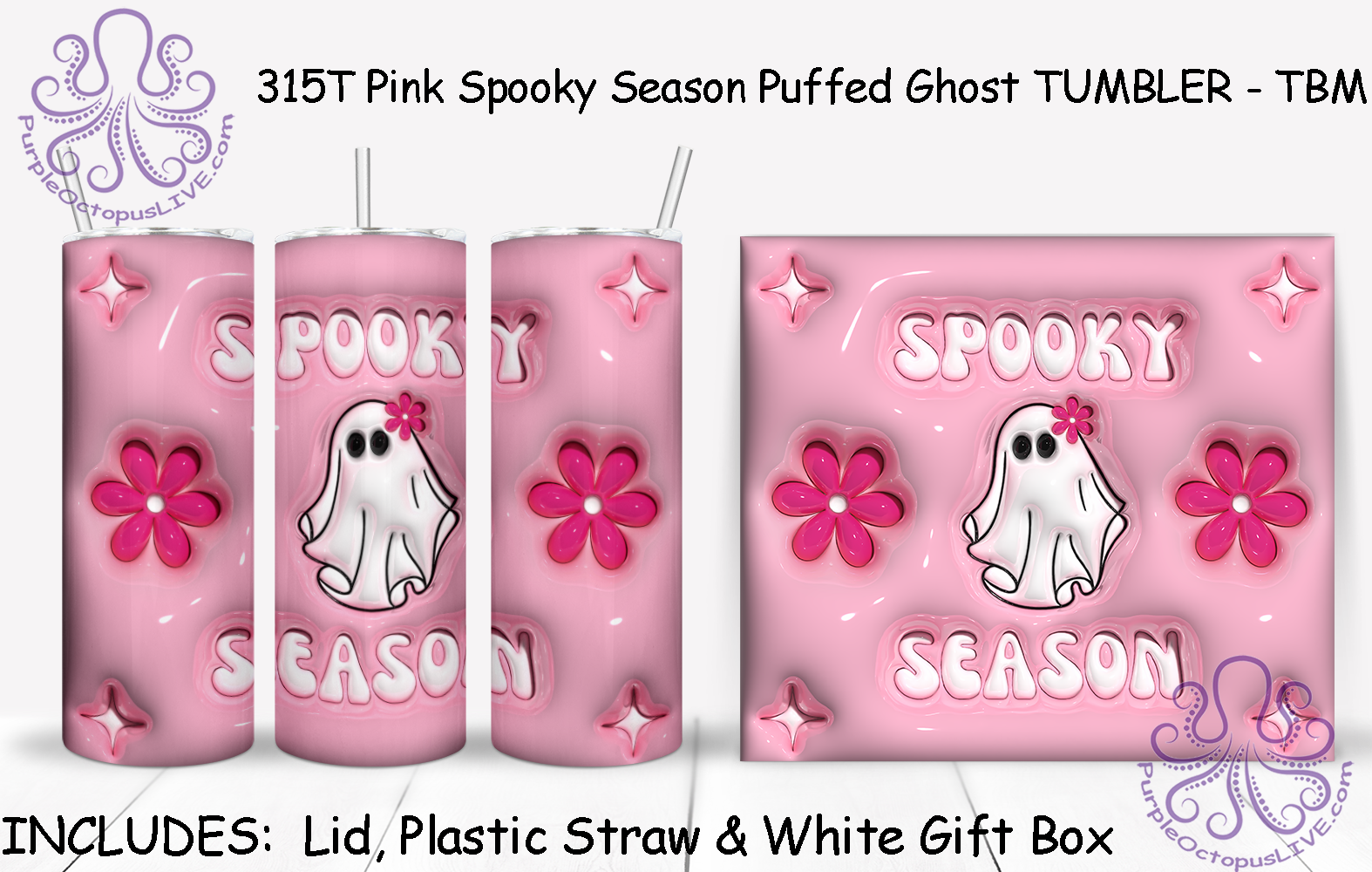 315T Pink Spooky Season Puffed Ghost TUMBLER - TBM