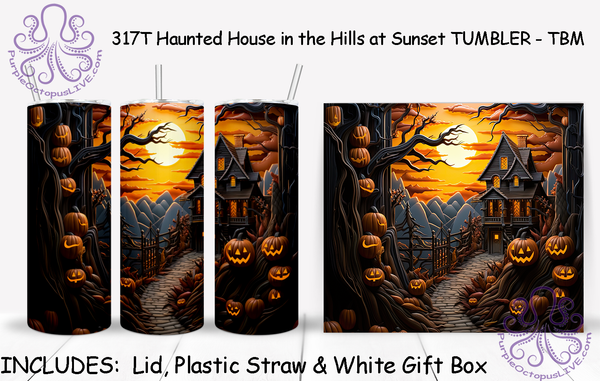 317T Haunted House in the Hills at Sunset TUMBLER - TBM