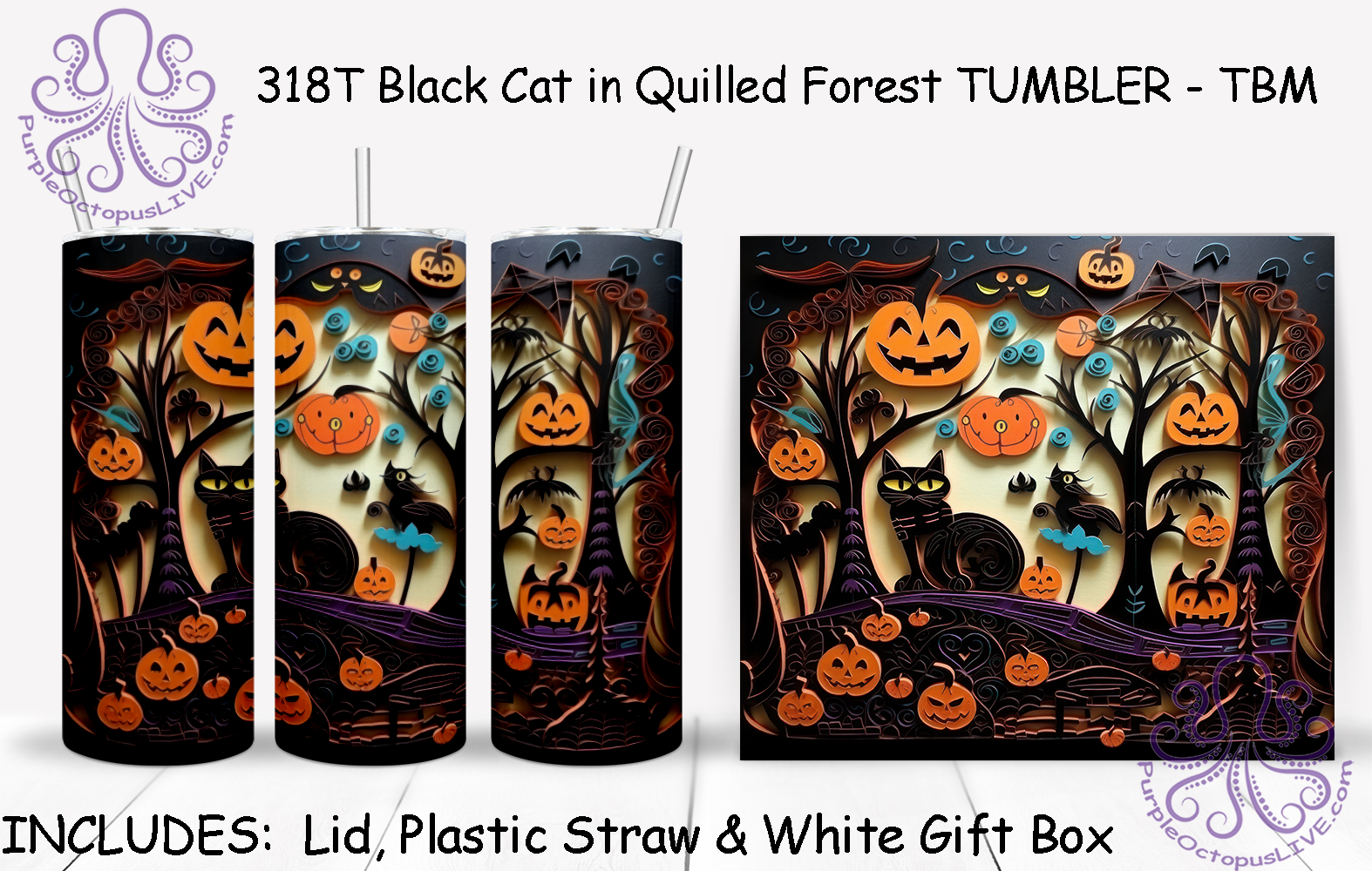 318T Black Cat in Quilled Forest TUMBLER - TBM