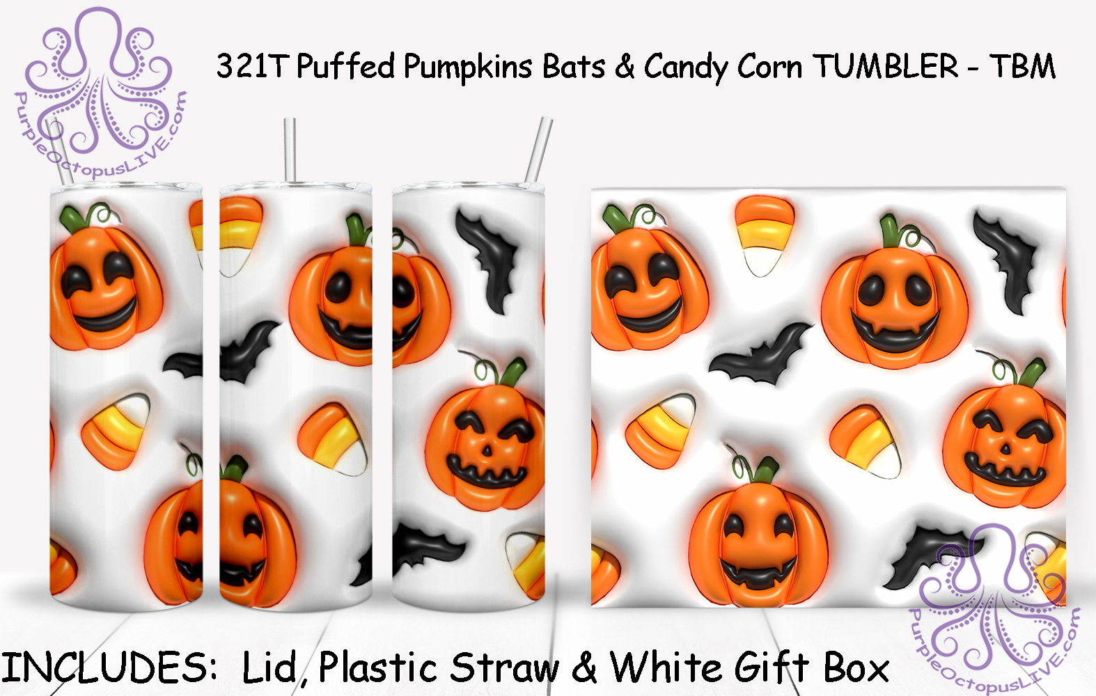 321T Puffed Pumpkins Bats & Candy Corn TUMBLER - TBM