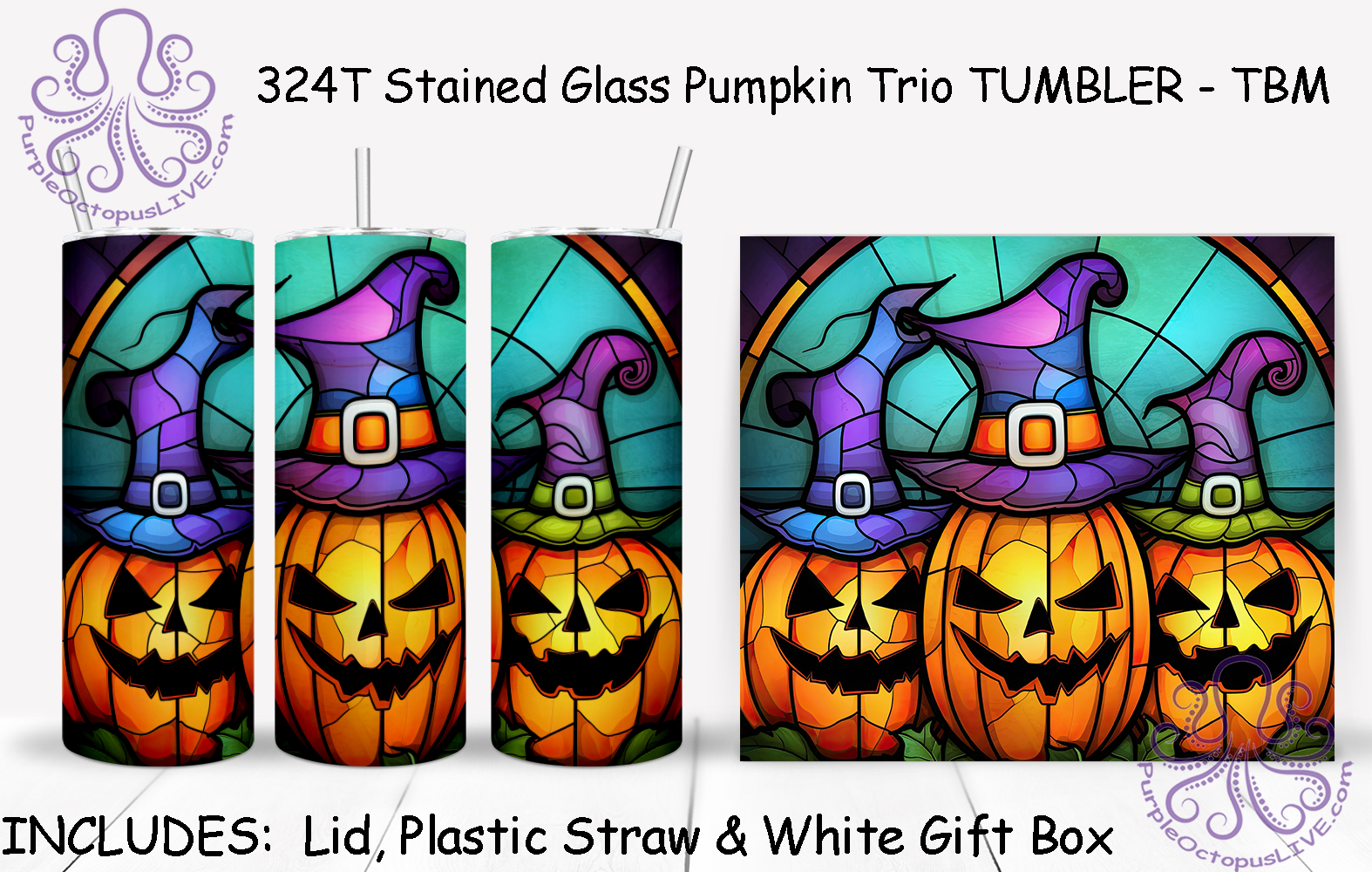 324T Stained Glass Pumpkin Trio TUMBLER - TBM