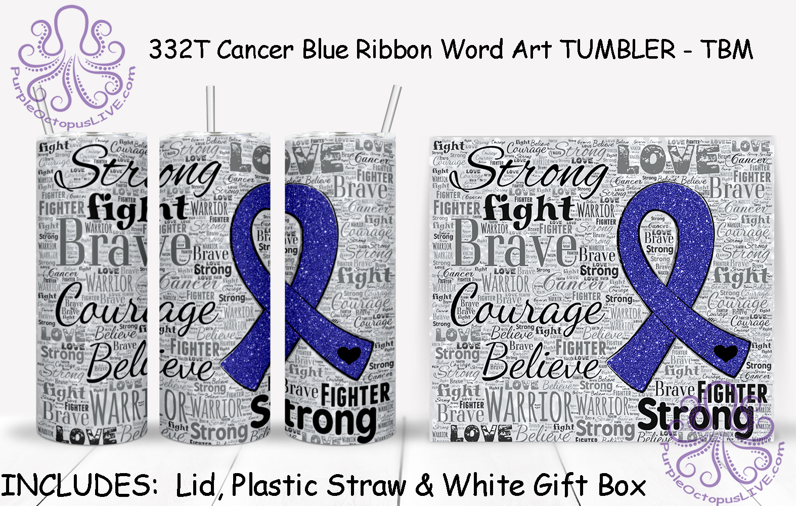 332T Cancer Blue Ribbon Word Art TUMBLER - TBM