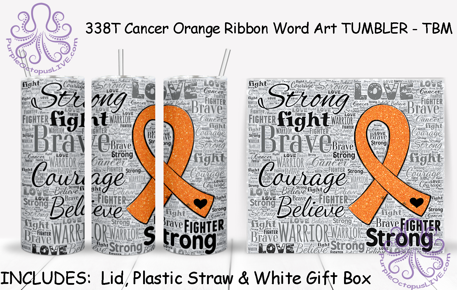 338T Cancer Orange Ribbon Word Art TUMBLER - TBM