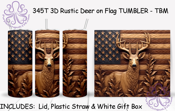 345T 3D Rustic Deer on Flag TUMBLER - TBM