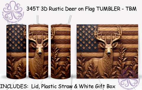 345T 3D Rustic Deer on Flag TUMBLER - TBM