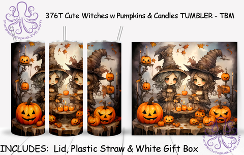 376T Cute Witches w Pumpkins & Candles TUMBLER - TBM