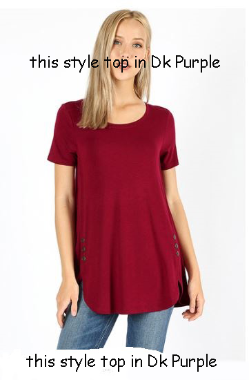 4188 1/4S Dolphin Hem w/ Side Buttons TOP in DK PURPLE