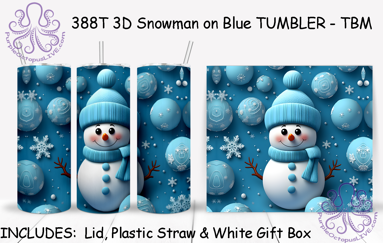 388T 3D Snowman on Blue TUMBLER - TBM